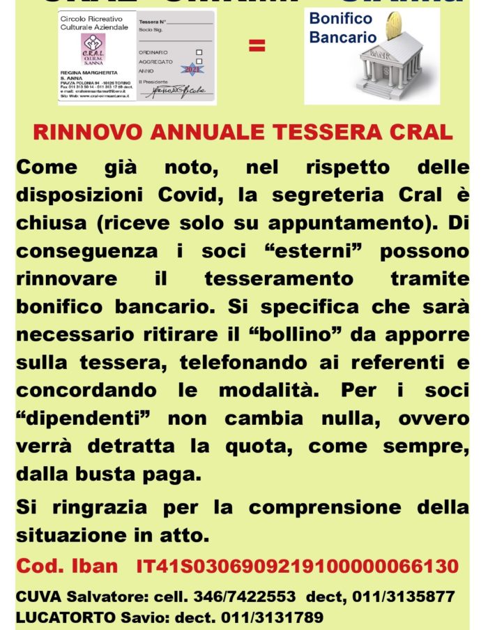 Rinnovo tessera Cral