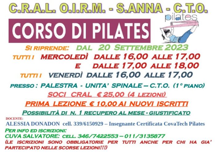 20  Settembre riparte il corso di Pilates